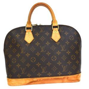 LOUIS VUITTON LV Logo Alma Hand Bag Monogram Leather Brown France M51130 80MX456